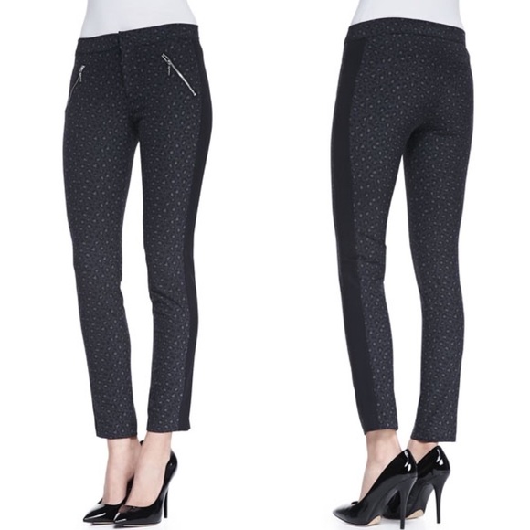 NWT REBECCA TAYLOR Leopard Print Zip Detail Tuxedo Stripe Slim Trouser Pant 0 - Picture 1 of 6